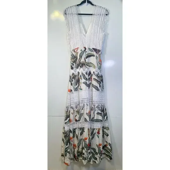 PatBo NWT Tropical Print Lace Trim Maxi Dress - Picture 8 of 12